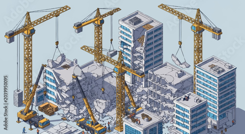 Tableau sur toile Construction site with cranes and buildings.