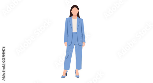 Tableau sur toile Confident Businesswoman in Blue Suit Standing, Professional Style