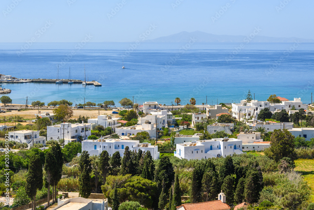 Fototapeta premium Batsi village, a beautiful seaside resort on the island of Andros, Cyclades, Greece