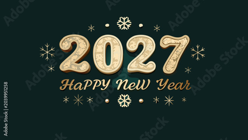 Canvastavla 2027 happy new year in 3d gold text