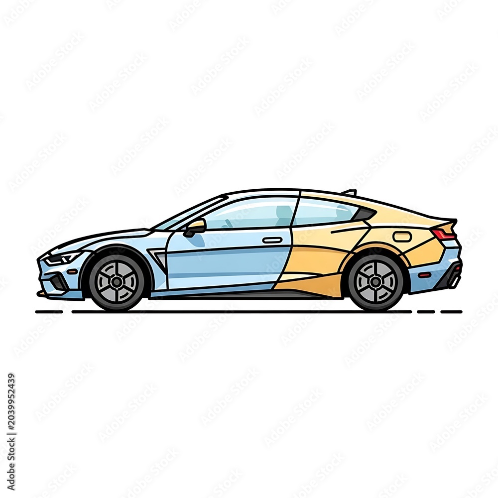 Fototapeta premium Classic vintage car with yellow roof in profile view.
