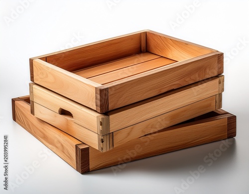 wooden boxes stacked on white background