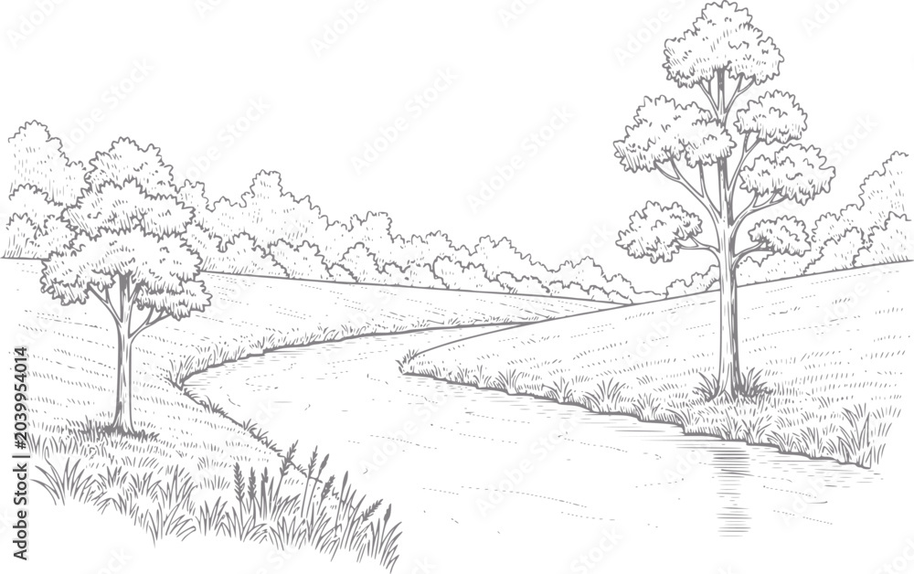 Obraz premium Serene of a winding river through rolling hills and trees