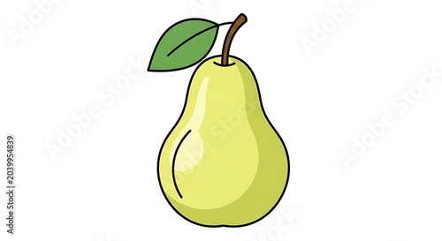 Fresh green pear hanging on tree branch.
