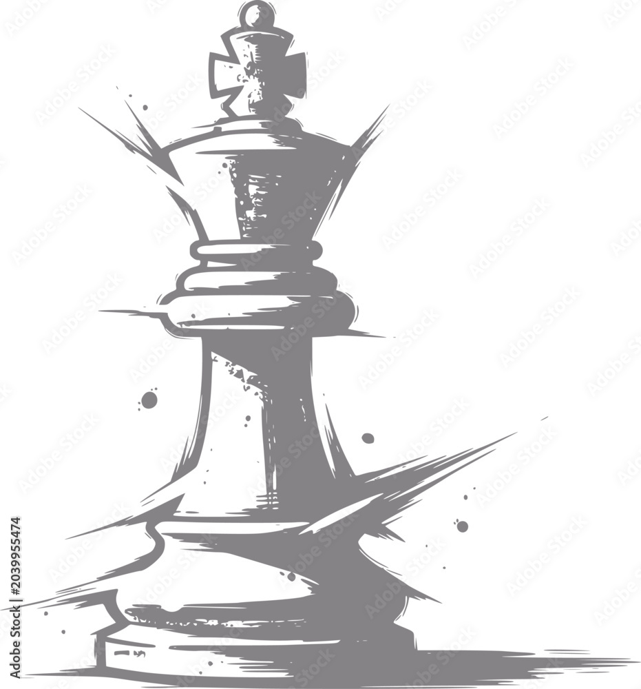 Obraz premium Stylized chess king piece with dynamic brushstrokes and splatter effect