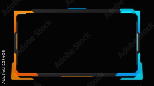 Futuristic neon orange and blue HUD frame with glowing animation for gaming overlays and digital technology presentations