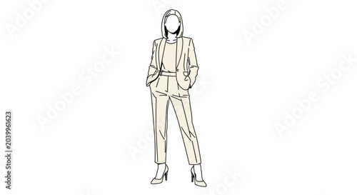 Foto Professional Woman in Beige Pantsuit Standing Confidently with Hands in Pockets