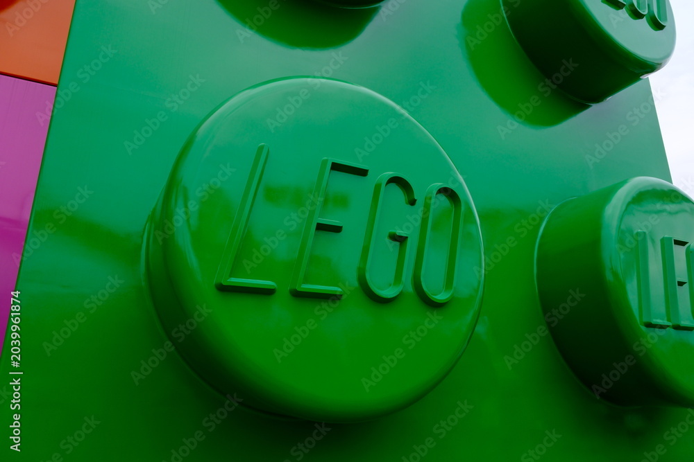 Obraz premium Shanghai,China-May 30th 2026: LEGO logo on building brick stud in Legoland