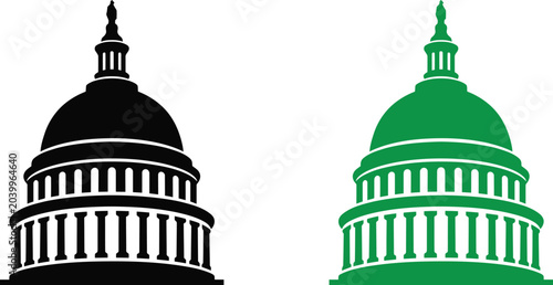 Vector icon of the us capitol building in black and green