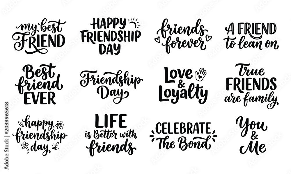 Fototapeta premium Friendship Day Typography Collection with Inspirational Quotes and Hand Lettering Designs for Social Graphic Design Projects