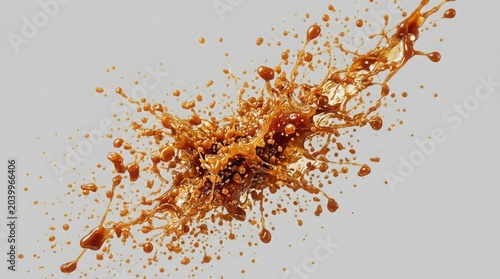 Splash of caramel sauce isolated on gray background