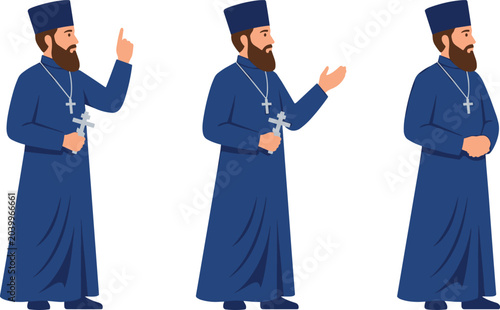 Obraz na plátne Orthodox Christian Priest Collection Vector Illustration with Religious Clergy C
