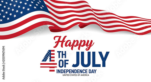 Happy 4th of July independence day banner with waving flag