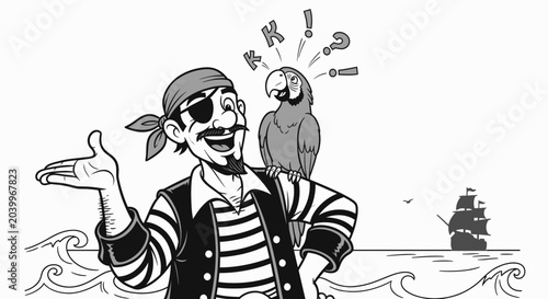 Pirate with Parrot on Shoulder.