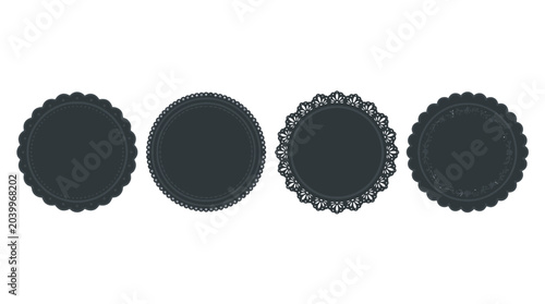 Set of Four Minimalist Black Circular Frames with Intricate Borders for Modern and Premium Graphic Design Projects