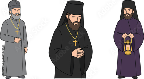 Canvastavla Orthodox Christian Priest Collection Vector Illustration with Clergy Characters