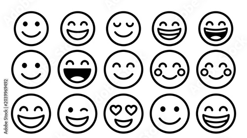 Collection of various smiley faces in black and white.