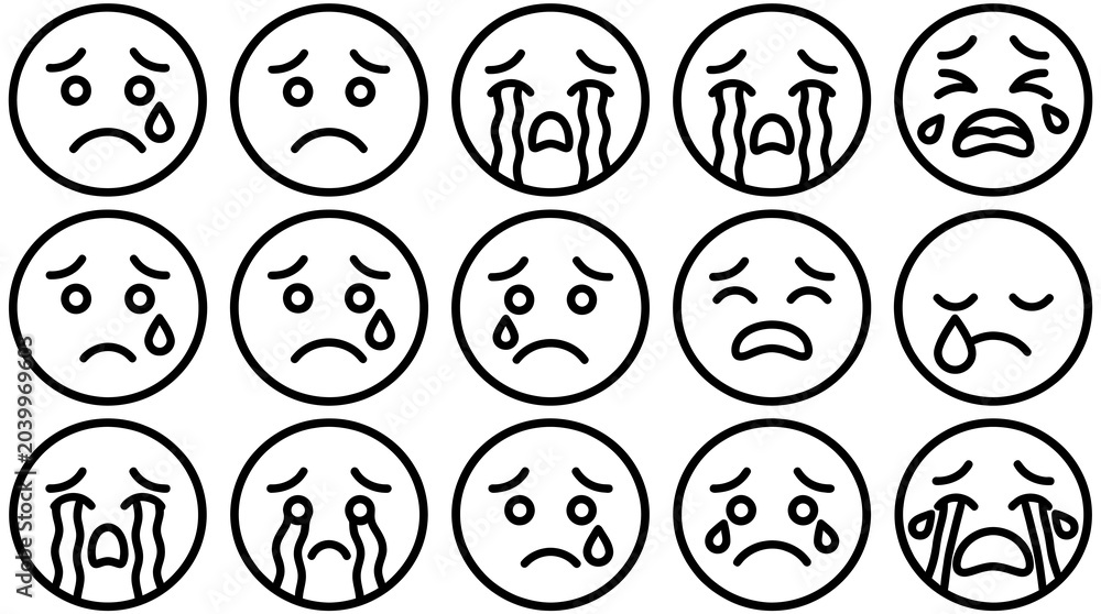 Fototapeta premium Collection of various crying emoticon faces.