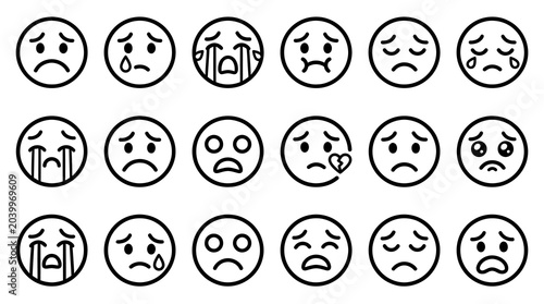 Collection of various sad and unhappy emoticon faces.