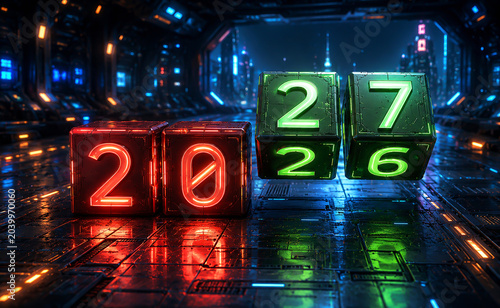 New Year 2027 Creative Futuristic Design Concept with floating cubes  