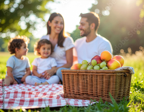 Piknik rodzinny - rodzina z dziećmi na pikniku w parku 