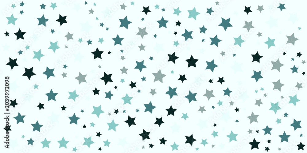 Fototapeta premium Holiday background with silver star confetti on mint colored background. Good backdrop for Christmas and New Year cards. Flat lay, top view.