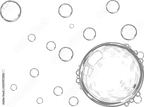 Fotografía Hand-drawn bubbles floating on a white background, abstract