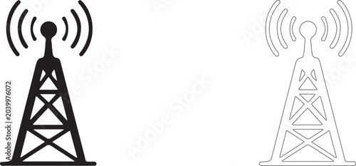 Telecommunication tower vector icon, cellular antenna symbol, radio mast, wireless signal transmission, network infrastructure and broadcasting technology.