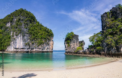 Beautiful scenic view of Koh Hong island and its tropical surroundings in Krabi, Thailand