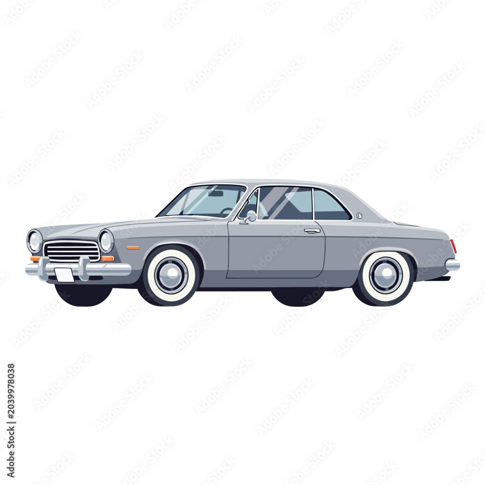 Fototapeta premium Classic gray coupe car illustration on a white background