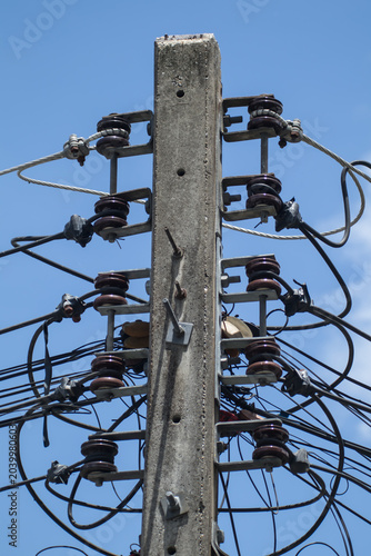 Closeup Eletricity line and electricity post