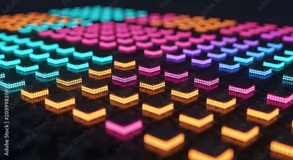 Fototapeta premium Vibrant glowing colorful keys on a digital electronic mixer