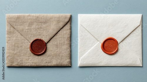 Elegant Envelopes with Red Wax Seals on Textured Paper in Minimalist Style