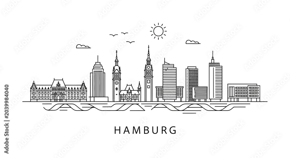 Fototapeta premium Hamburg Germany City Skyline Minimalist Line Art Vector Illustration
