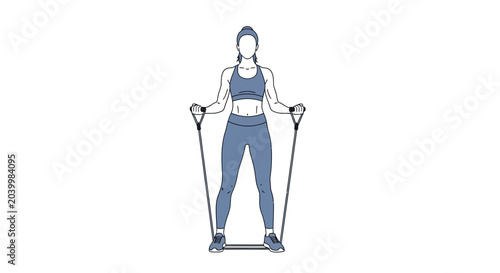 Schilderij op canvas Woman doing resistance band bicep curls for arm workout
