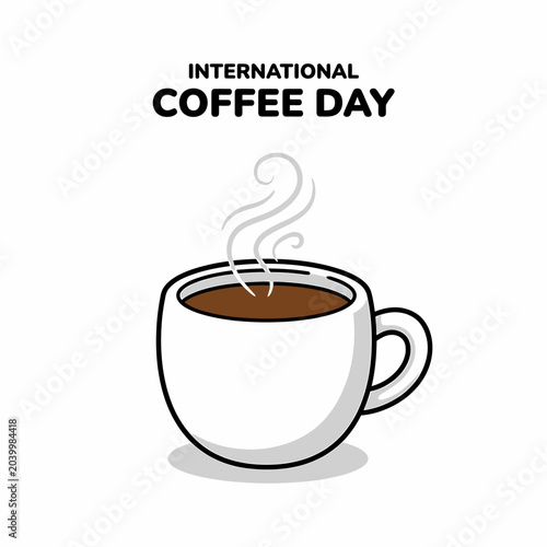 International Coffee Day celebration with a steaming hot cup of coffee