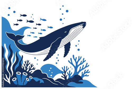Obraz na płótnie Whale Swimming Underwater Ocean Scene.