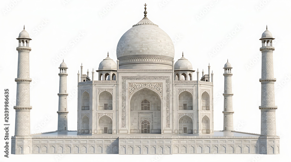 Fototapeta premium Iconic Taj Mahal Monument in India, a Majestic White Marble Mausoleum
