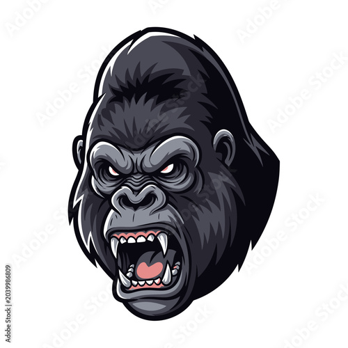 Angry Gorilla Head Cartoon Illustration - Mascot