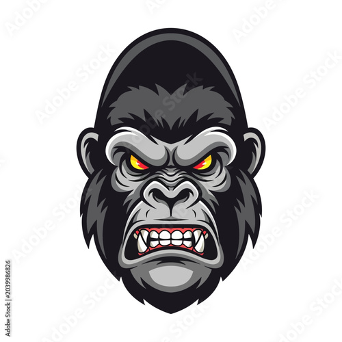 Angry Gorilla Head Illustration - Aggressive Animal Mascot Icon