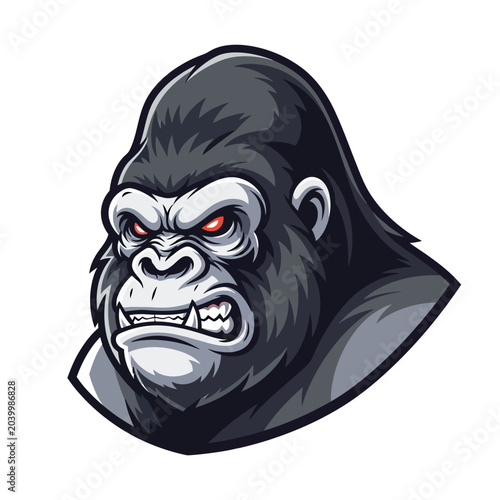 Angry Gorilla Head Illustration: Fierce Expression, Isolated