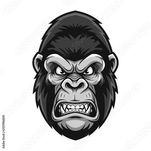 Angry Gorilla Head Vector Illustration, Aggressive Ape Graphic Design