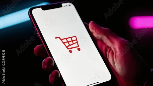 Online Shopping with Smartphone and Red Shopping Cart
