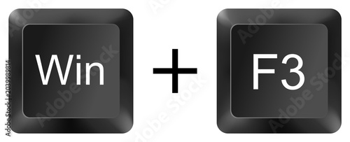 Foto win f3 computer keyboard shortcut key button 3d icon symbol sign isolated on whi