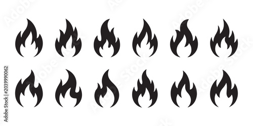 Foto Collection of various fire flame vector shapes for burning graphic design and abstract hot elements