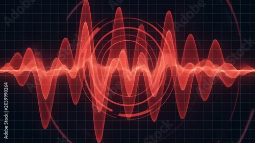 Abstract Red Sound Waveform Visualization on Digital Grid