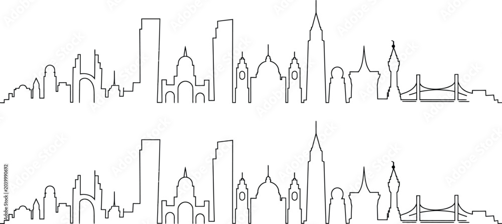 Obraz premium City skyline, urban landscape, black and white illustration, vector cityscape, skyline silhouette