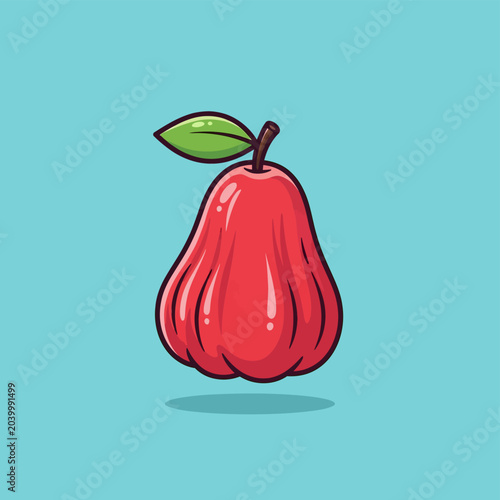 Red Pear Fruit Illustration with Leaf.