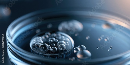 An artistic close-up of bubbles rising in clear water, representing fluidity, purity, and tranquility while evoking feelings of calmness and peace in a serene environment.