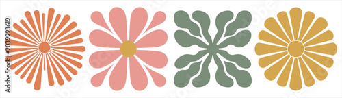 Φωτογραφία Minimalist Retro 1970s Colorful Daisy Flower Shape Vector Set